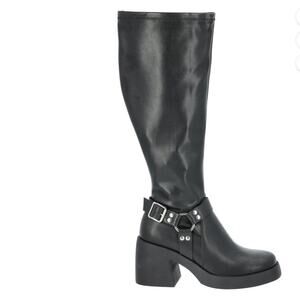 Madden NYC Tall Black Buckle Heeled Boots Size 10